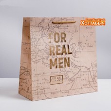 Пакет крафт "For real man" карта большой
