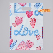 Пакет полиэтиленовый "Love" голубое розовые сердца