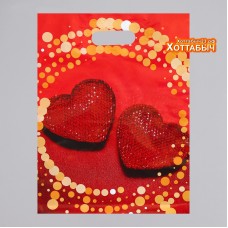 Пакет полиэтиленовый "Сердца из страз" на красной ткани