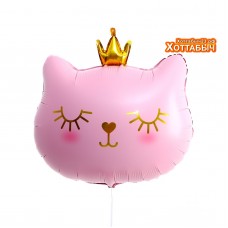Шар фольгированный Кошечка в короне голова розовая 32 дюйма