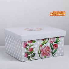 Коробка "Сюрприз для тебя" серая ткань цветы 28*23*15 см.