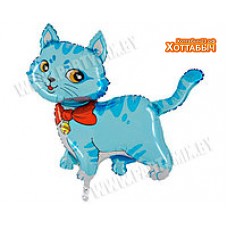 Шар фольгированный Кошечка с шарфом голубая 14 дюймов