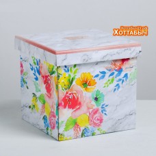Коробка "Только для тебя" цветы мрамор 18,5*18,5*18,5 см